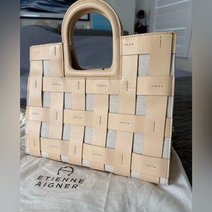 Etienne Aigner Anna Satchel natural canvas and leather handbag NWT orig. $298